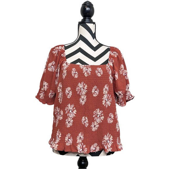 Madewell Georgette Lucie Sz XL Boho Smocked Floral Bloomcore Puff Sleeve Blouse - Picture 2 of 13
